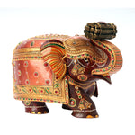 Wooden Elephant With Stone Work