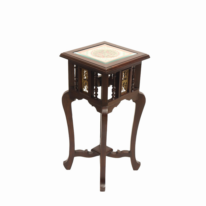 Wooden Side Table With Dhokra Arts