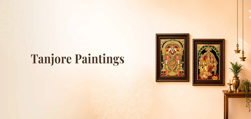 Traditional Tanjore painting with gold detailing and vibrant depiction of Hindu deity on wooden panel