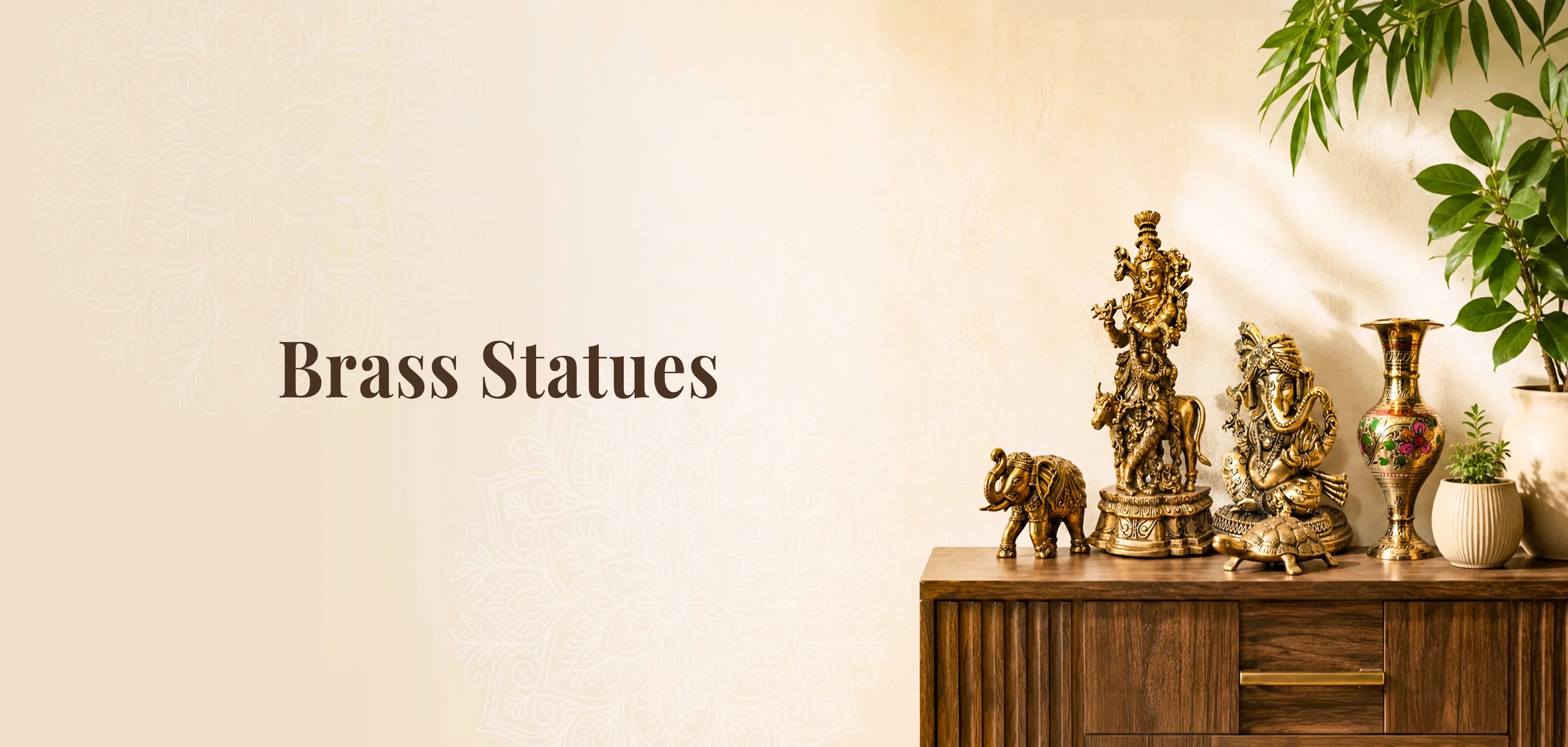 Brass statues and sculptures crafted by expert artisans, showcasing Indian heritage and traditional craftsmanship, perfect for home temples or mandirs.