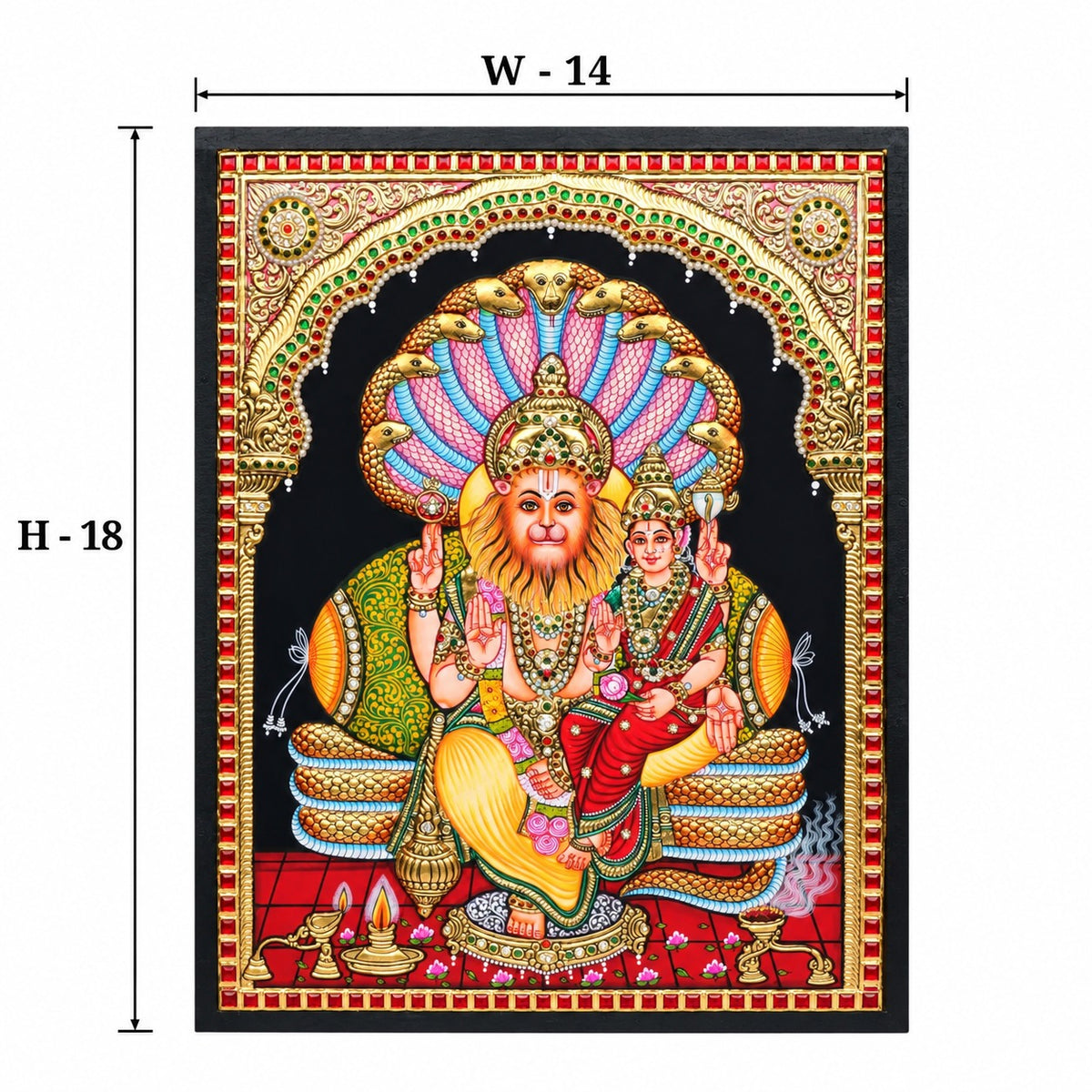 Handcrafted Tanjore Painting of Lakshmi Narasimha with 22K Gold Foil – 14 × 18 Inches