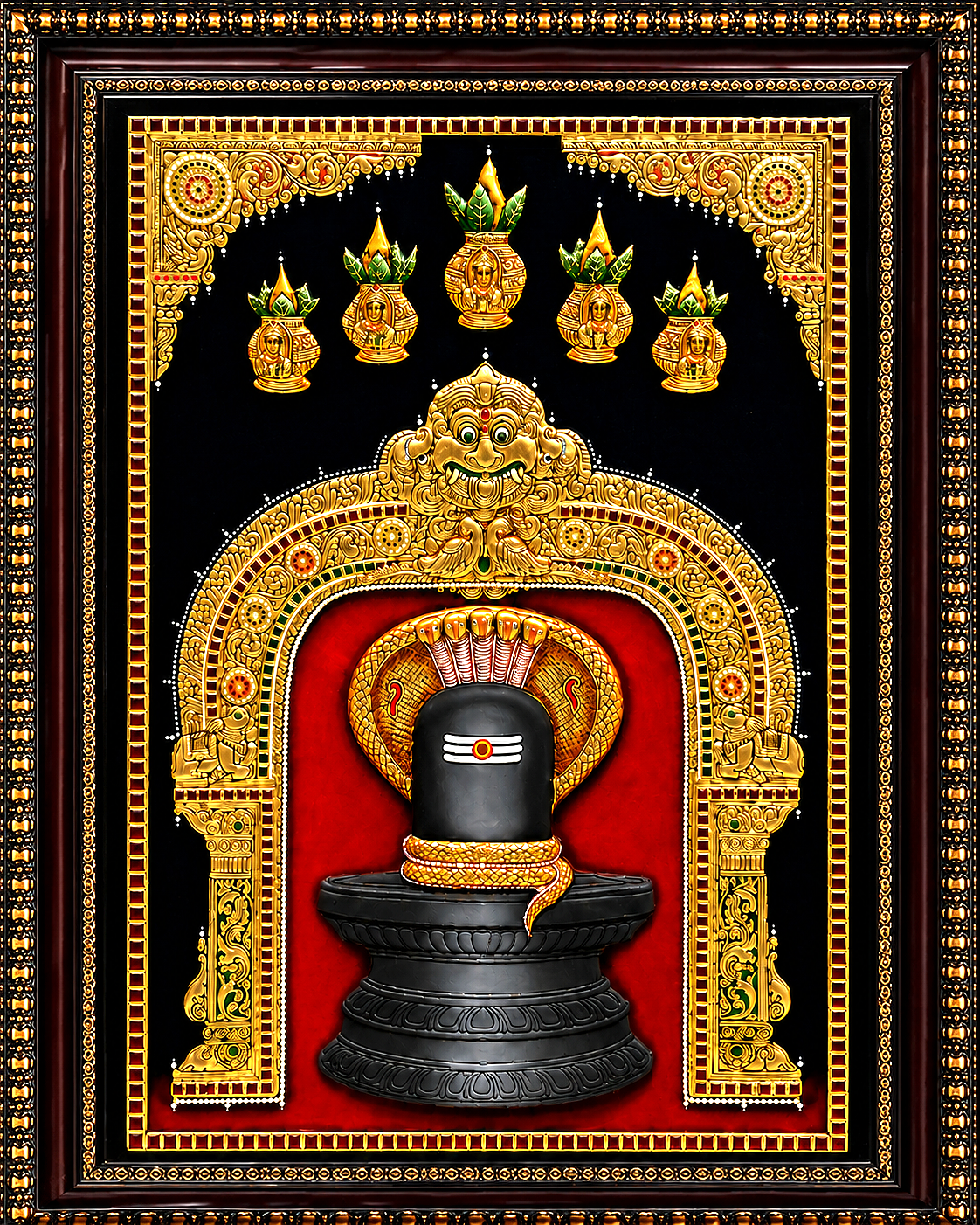Embossed Lord Malleshwara Swamy Tanjore Painting 36 × 24 Inches | Handmade 22K Gold Foil Wall Art