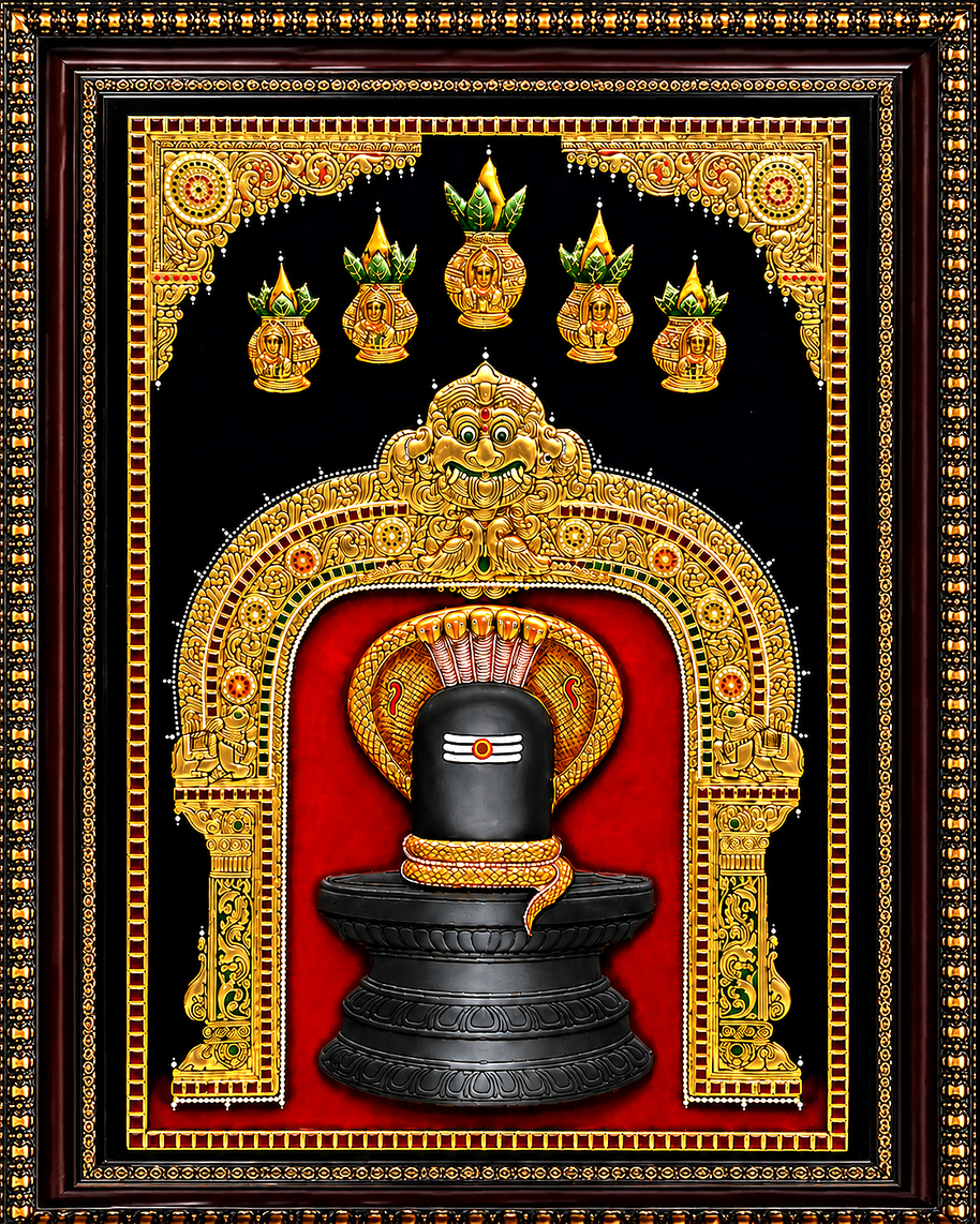 Embossed Lord Malleshwara Swamy Tanjore Painting 36 × 24 Inches | Handmade 22K Gold Foil Wall Art