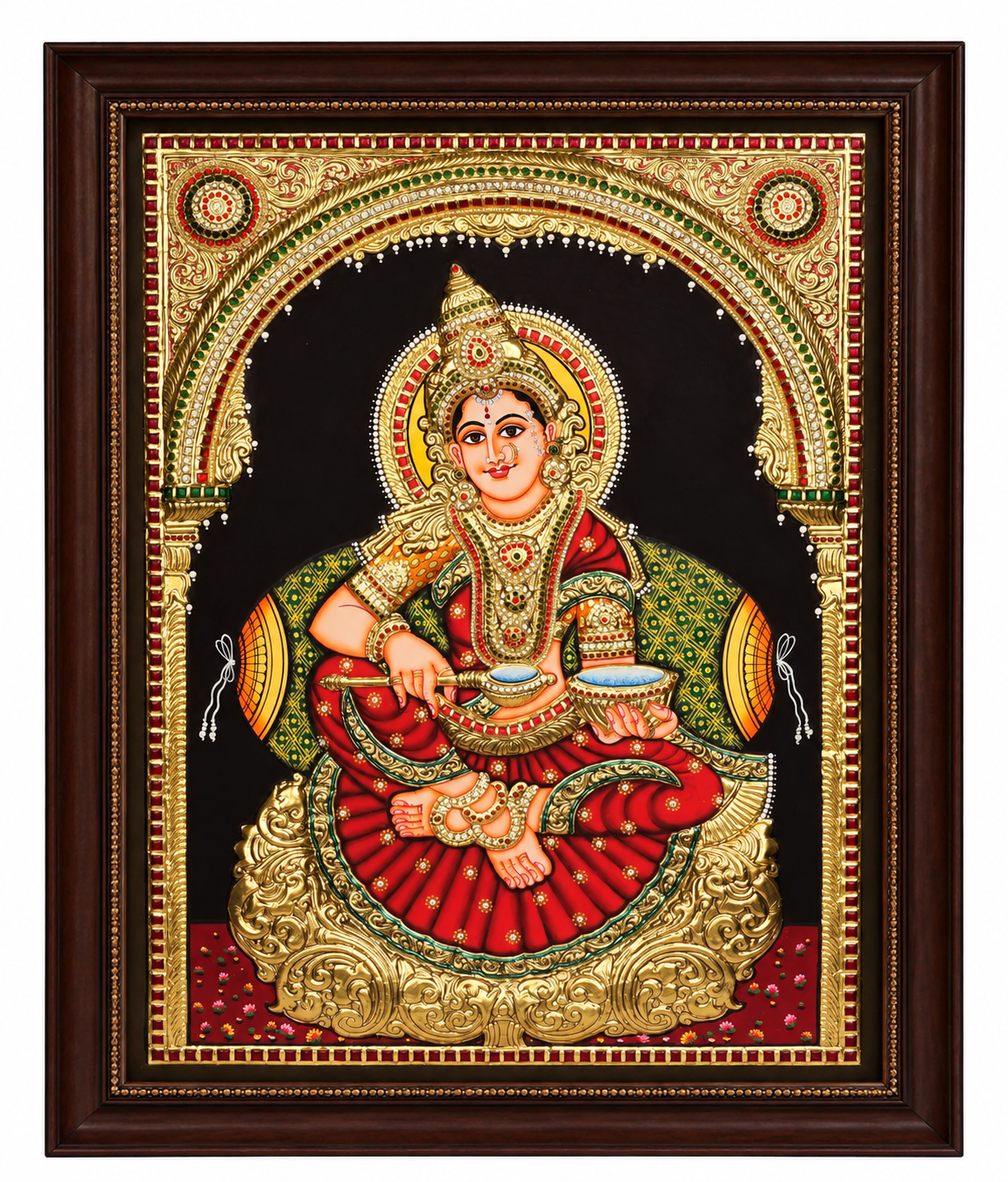 Annapoorneshwari Tanjore Painting with 22K Gold Foil – 24 × 18 Inches