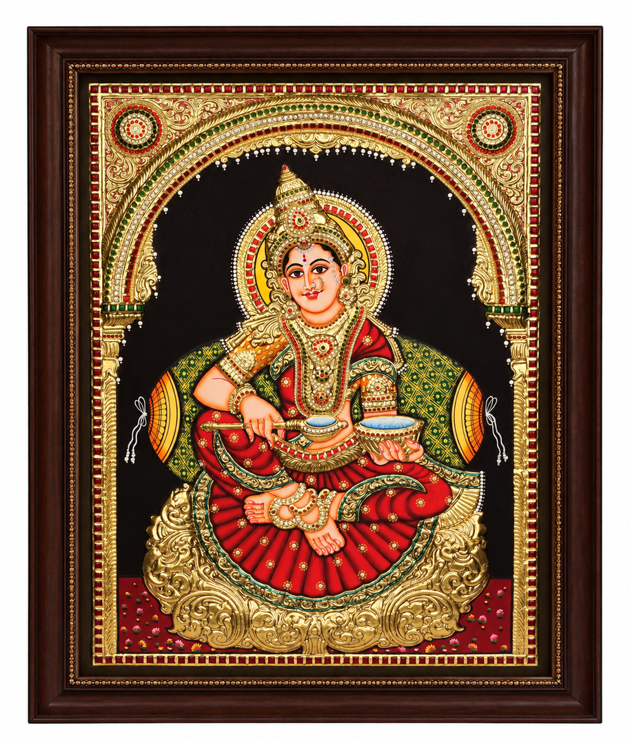 Annapoorneshwari Tanjore Painting with 22K Gold Foil – 24 × 18 Inches