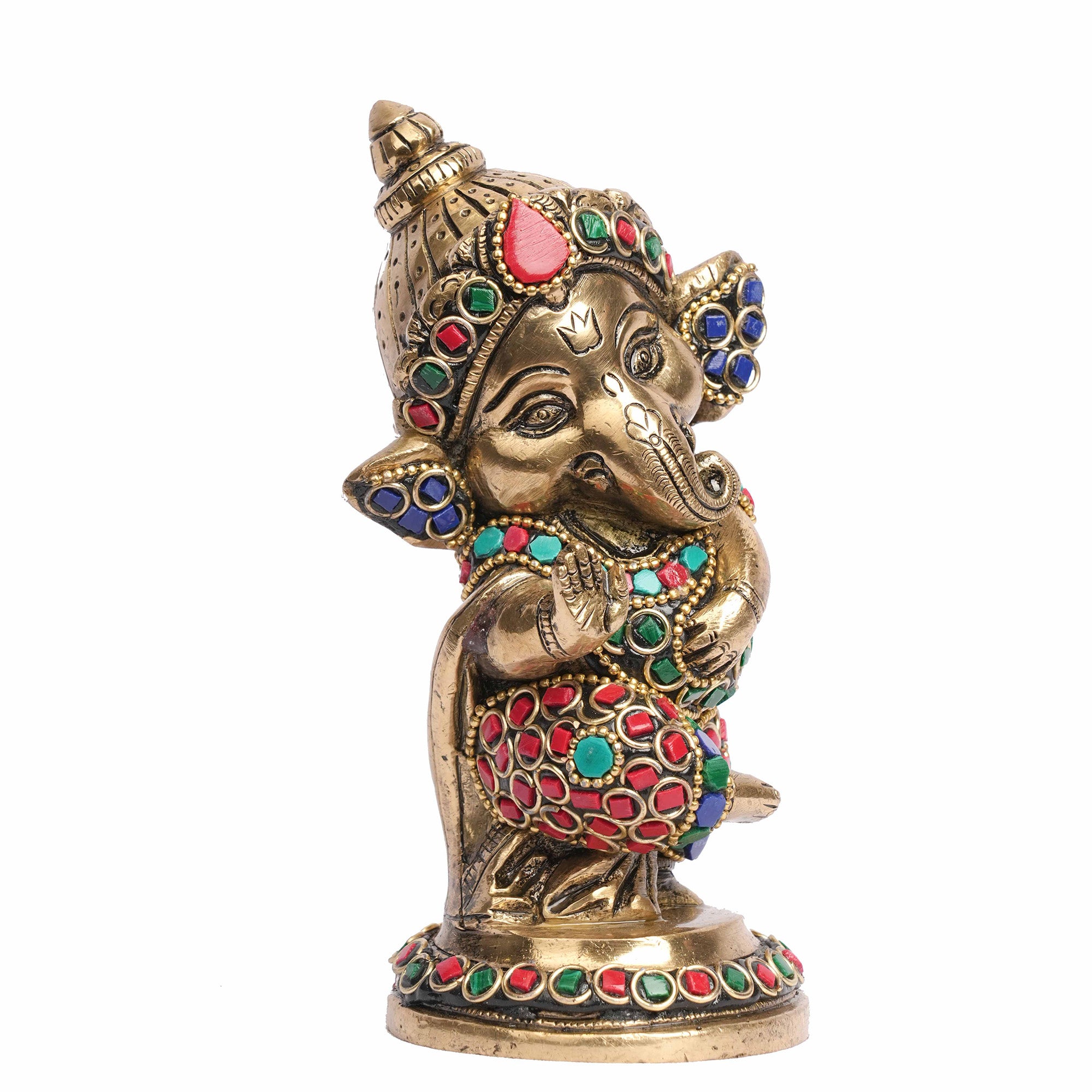 Brass Stone Studded Standing Ganesha Idol