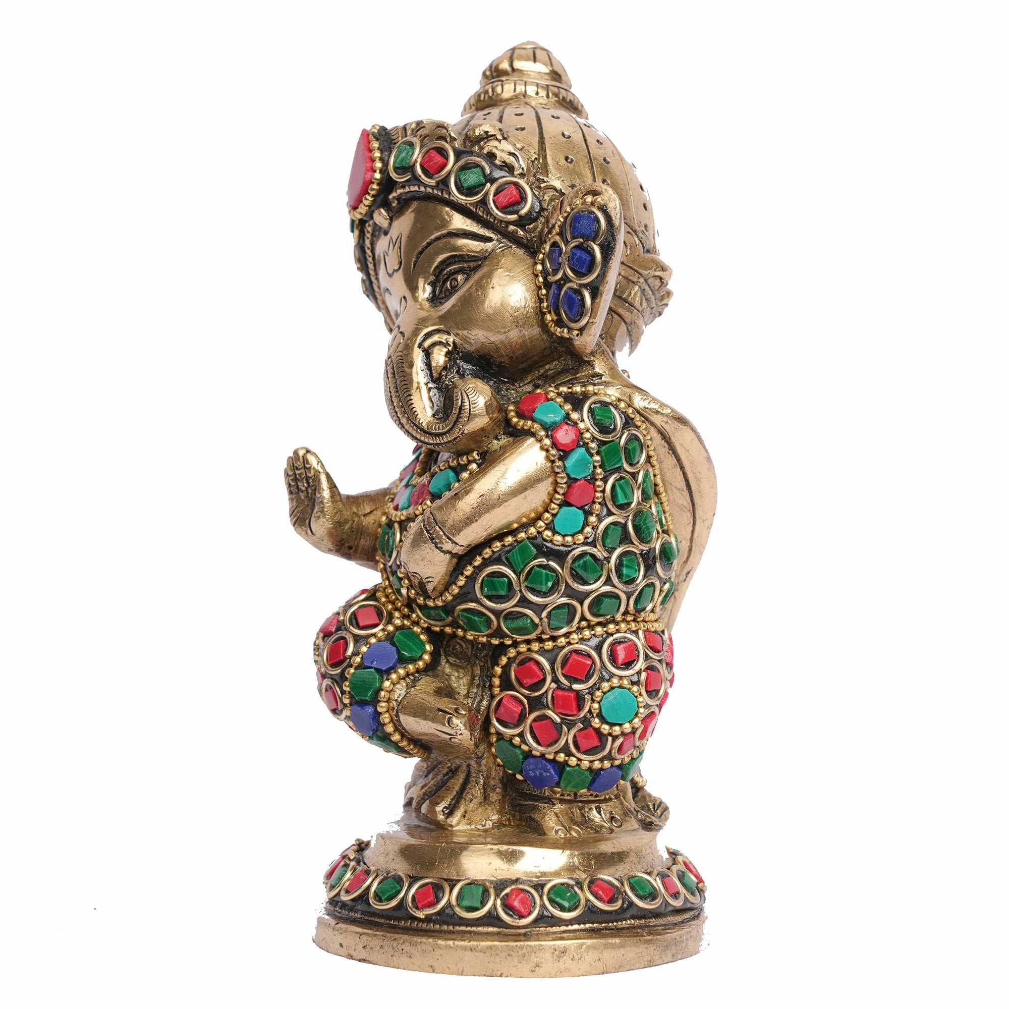 Brass Stone Studded Standing Ganesha Idol