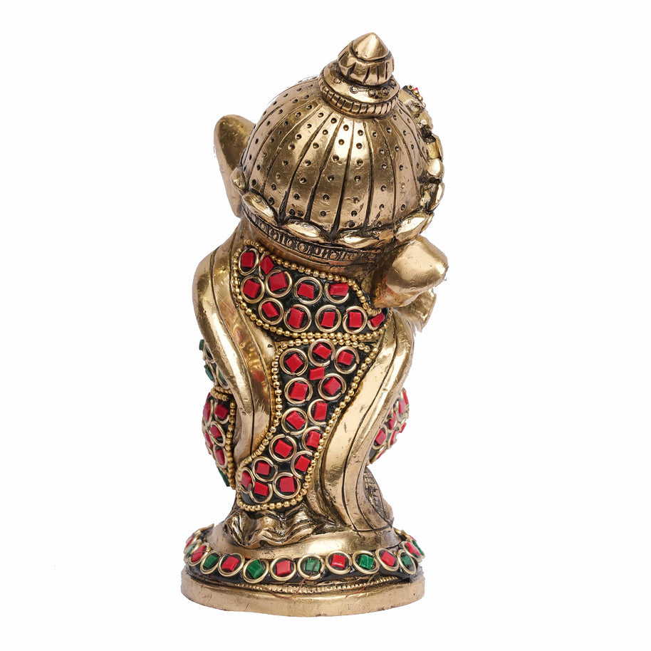 Brass Stone Studded Standing Ganesha Idol