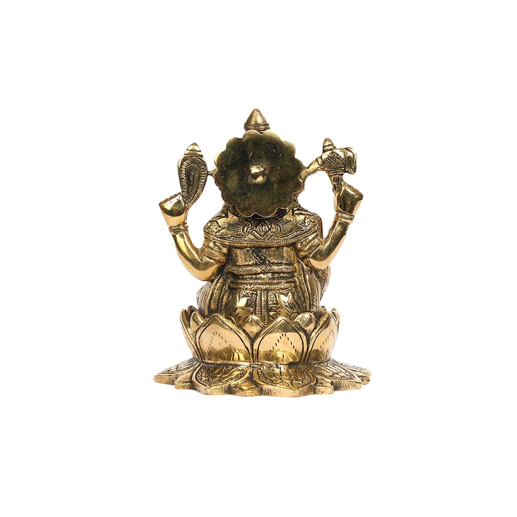 Brass Lord Ganesha Idol Sitting on Lotus