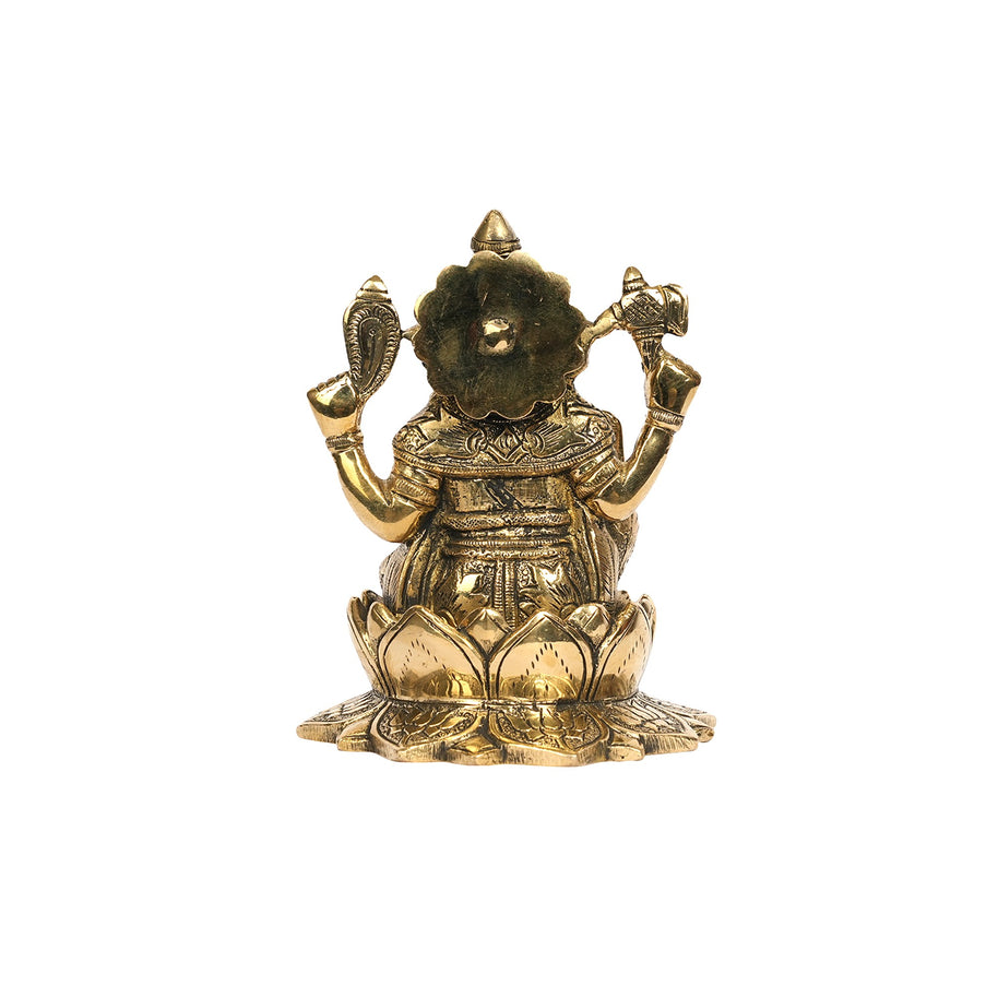 Brass Lord Ganesha Idol Sitting on Lotus