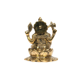 Brass Lord Ganesha Idol Sitting on Lotus