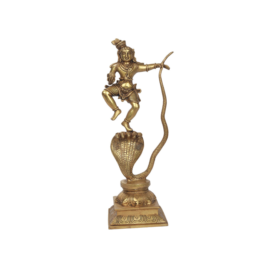 Handmade Brass Kalinga Krishna Idol Depicting The Serpent Dance For Spiritual Inspiration