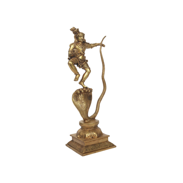 Handmade Brass Kalinga Krishna Idol Depicting The Serpent Dance For Spiritual Inspiration