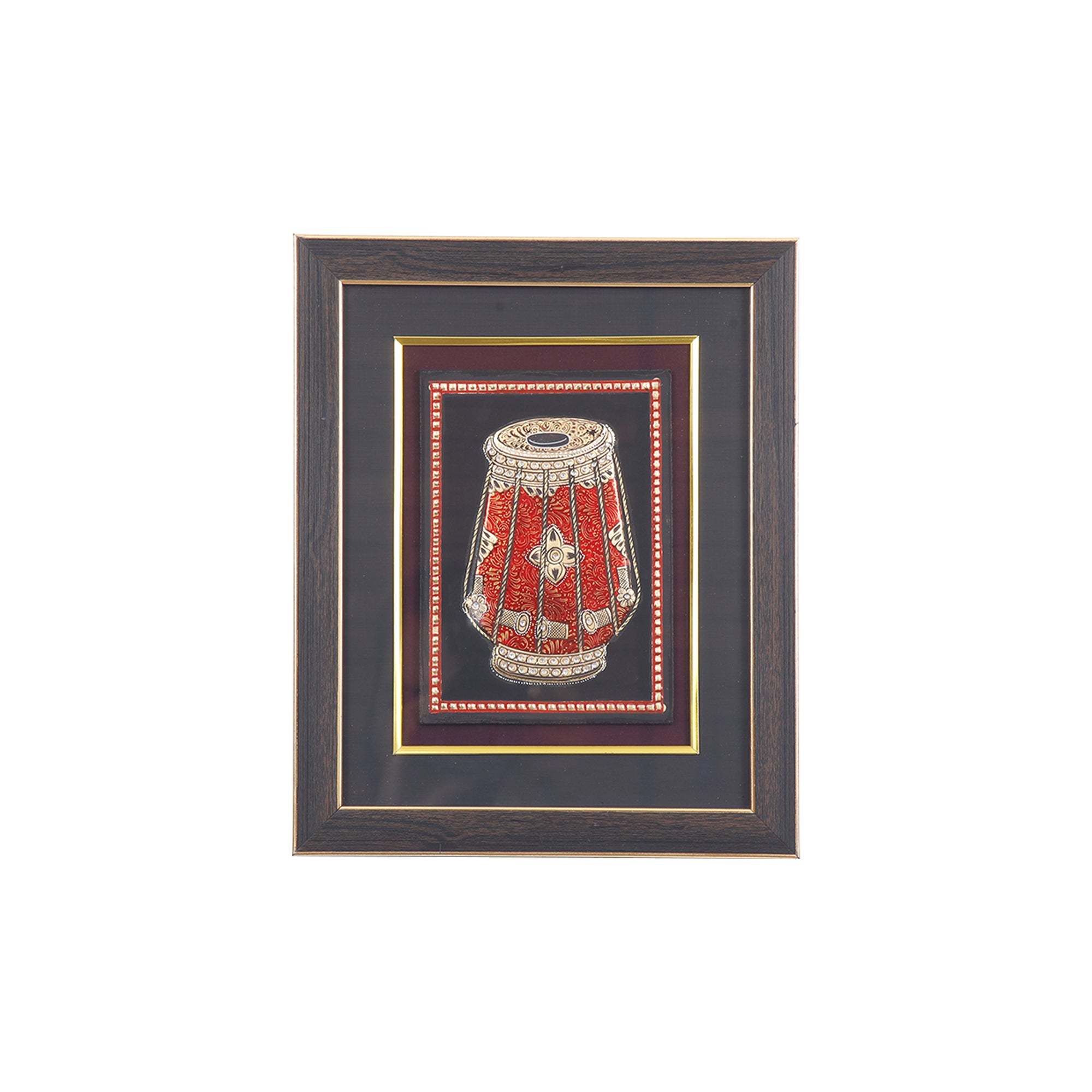 Mridangam Tanjore Style Embossed Framed Wall Art