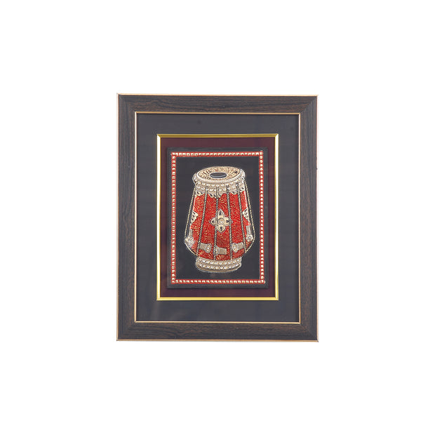 Mridangam Tanjore Style Embossed Framed Wall Art