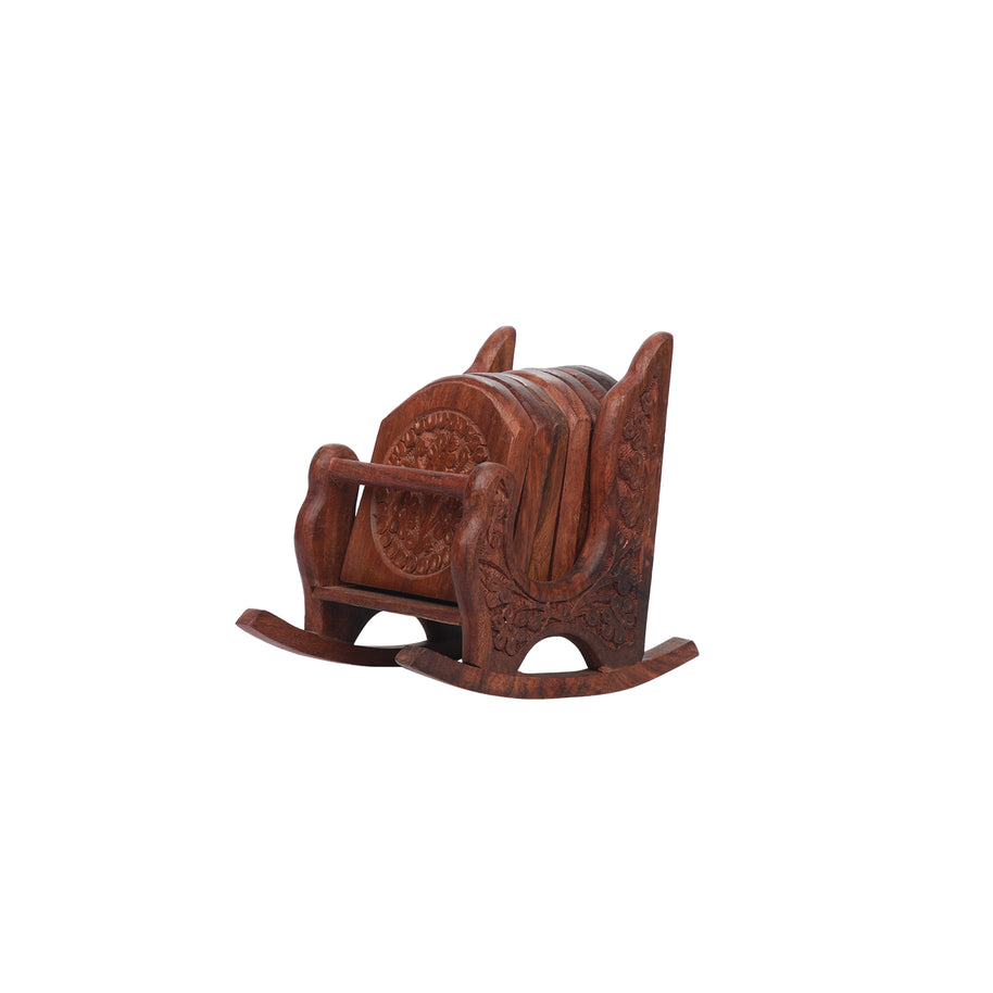 Wood Coaster Set Rocking Chair