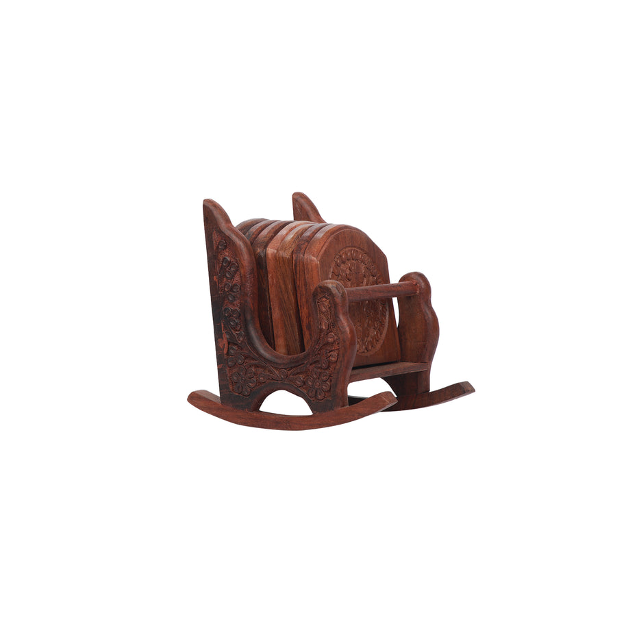 Wood Coaster Set Rocking Chair