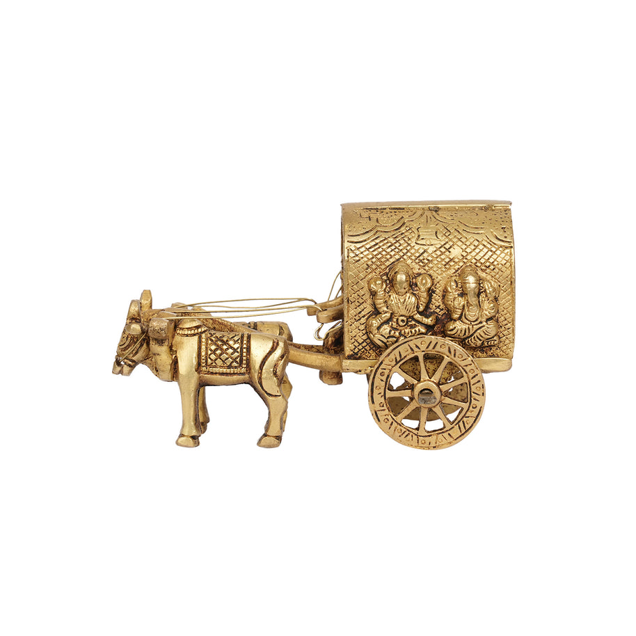 Brass Bullock Cart with Lakshmi And Ganesha Idol