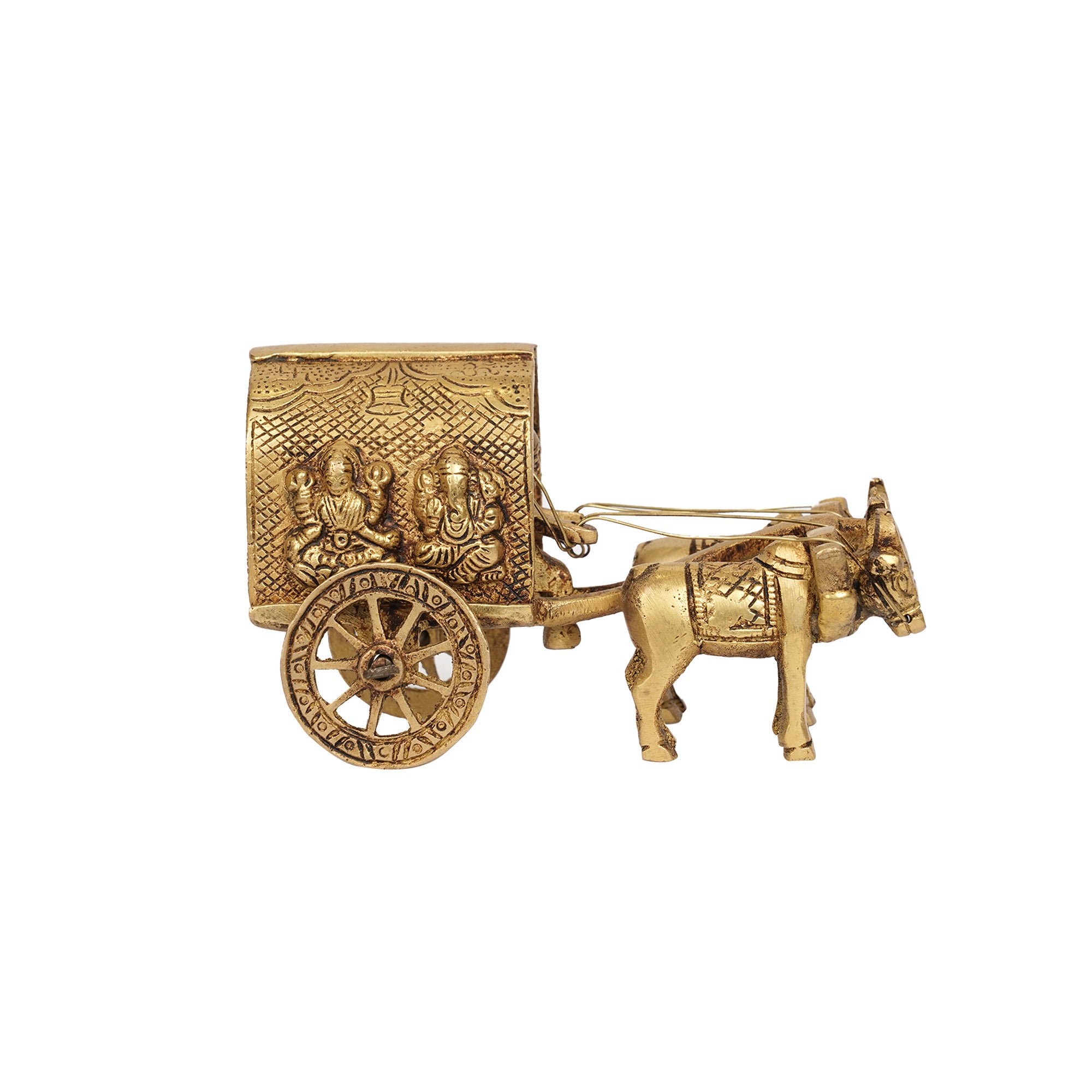 Brass Bullock Cart with Lakshmi And Ganesha Idol
