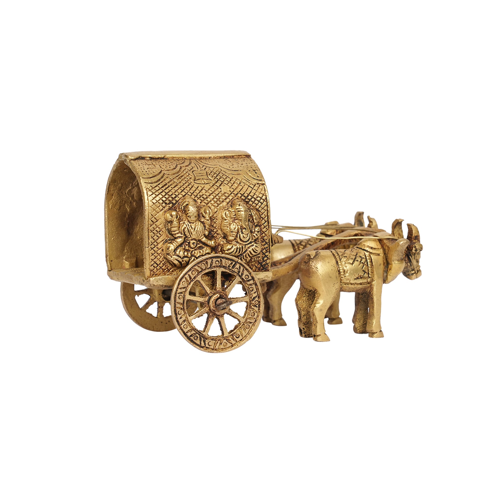 Brass Bullock Cart with Lakshmi And Ganesha Idol