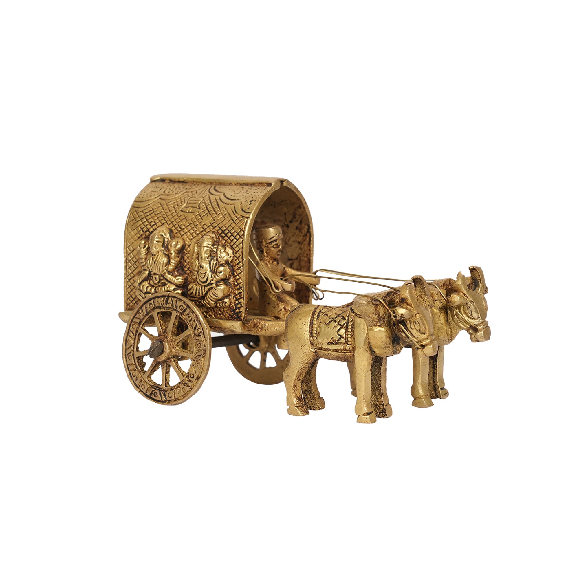 Brass Bullock Cart with Lakshmi And Ganesha Idol