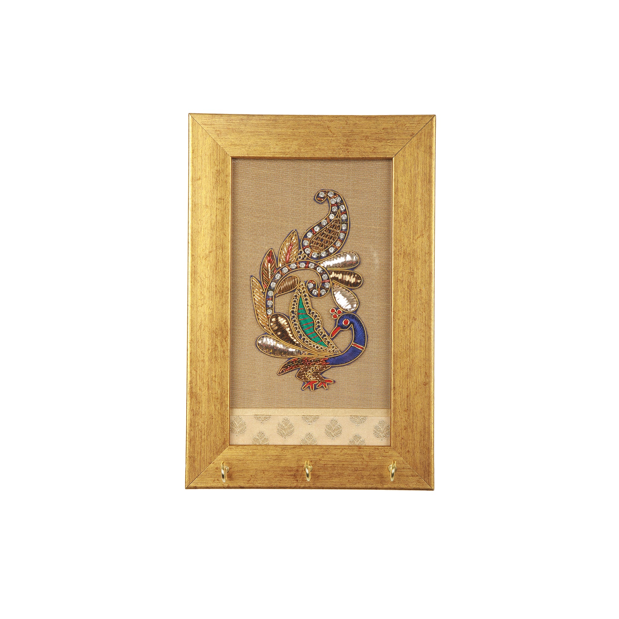 Decorative Wooden Key Holder with Peacock Design Wall Frame