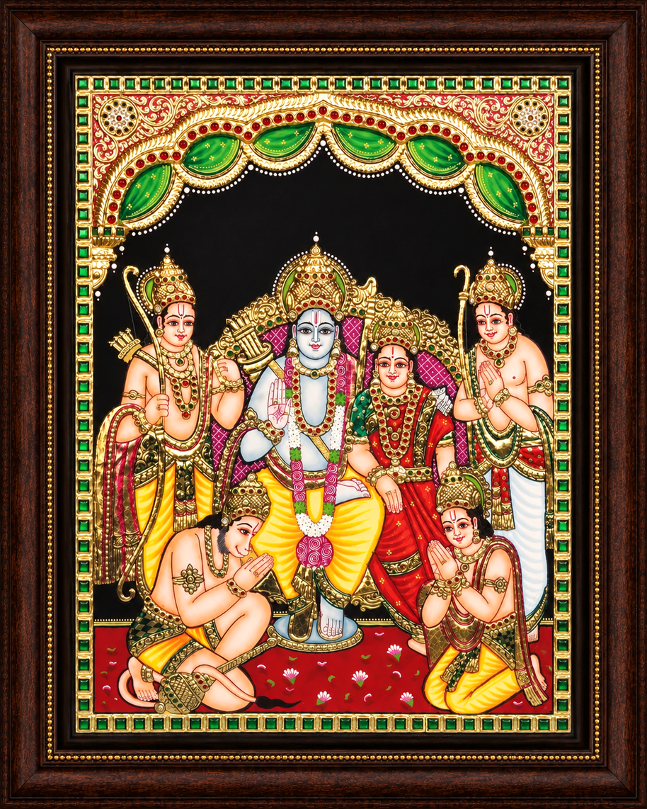 Tanjore RamDarbar Painting with 22K Gold Foil – 18 × 14 Inches