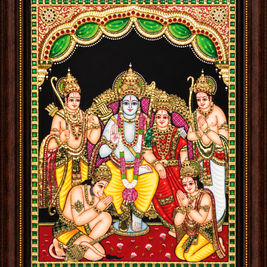 Tanjore RamDarbar Painting with 22K Gold Foil – 18 × 14 Inches