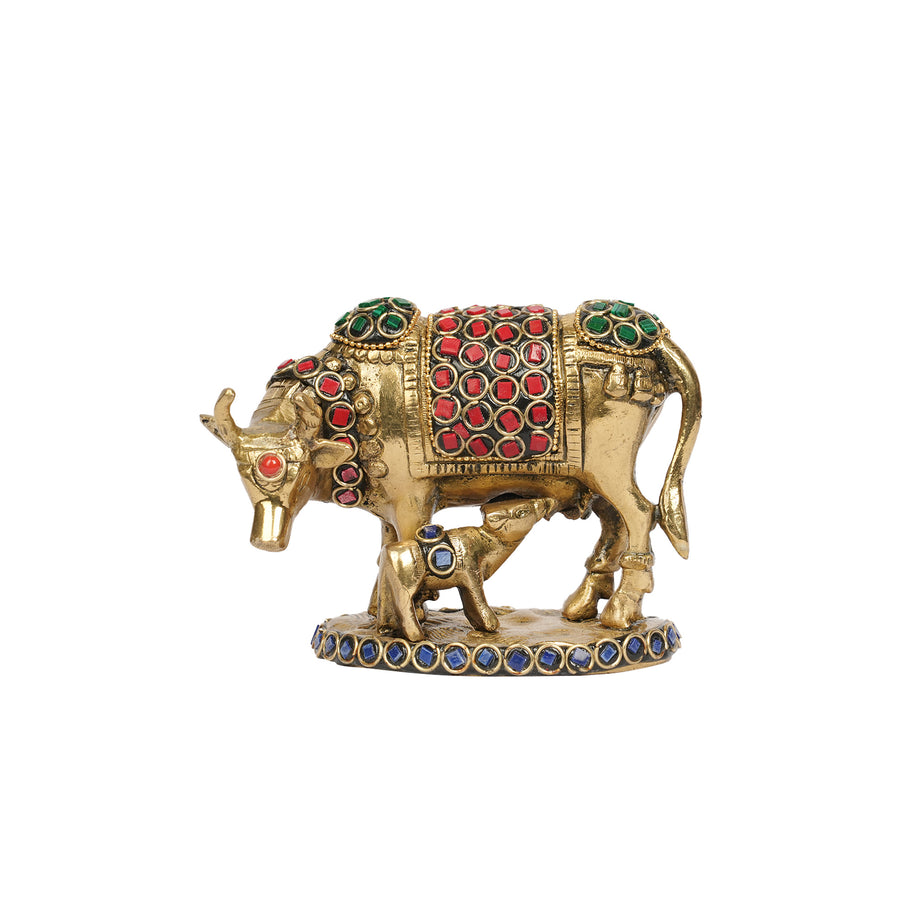 Brass with Stone Work Cow with Calf