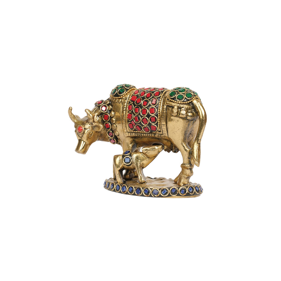 Brass with Stone Work Cow with Calf