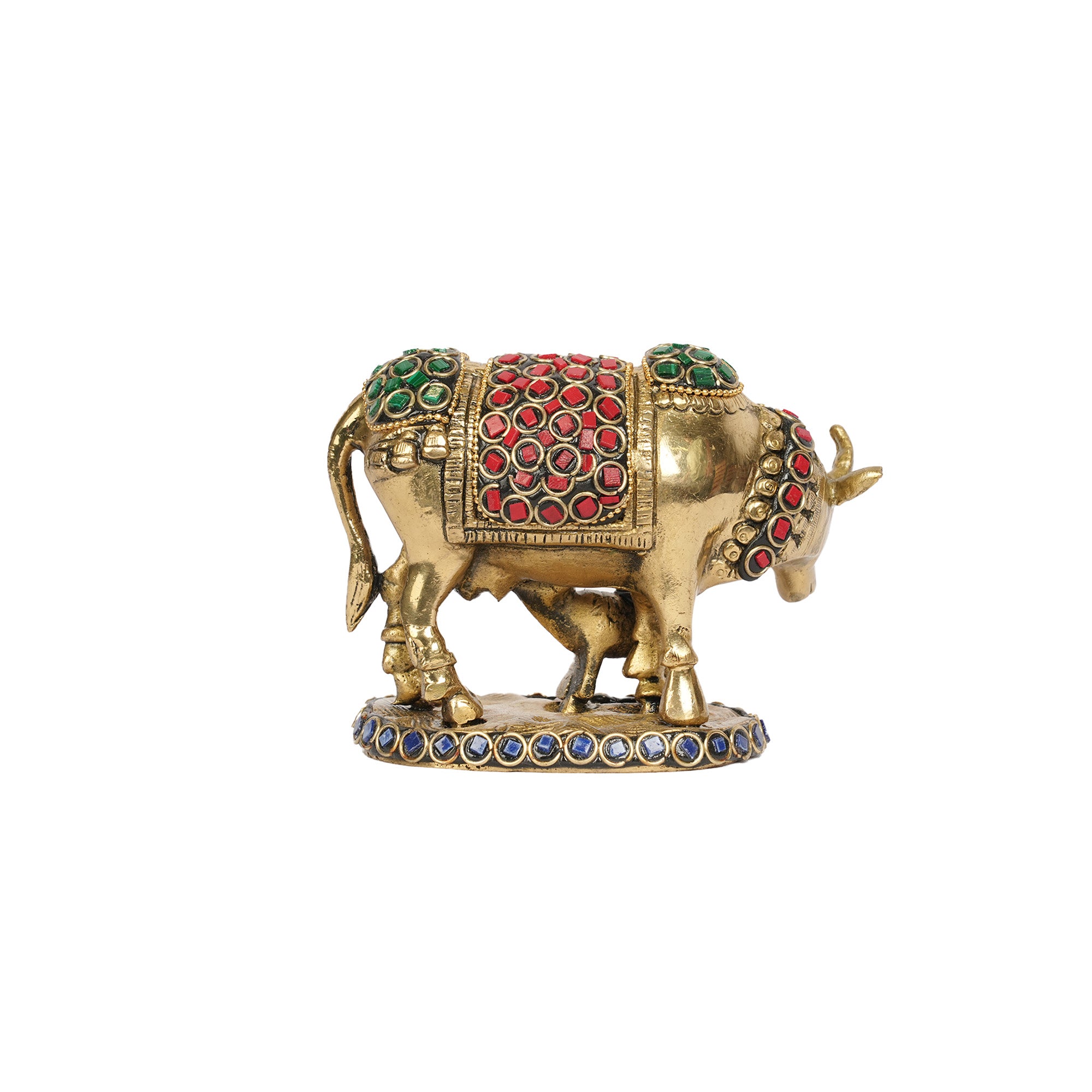 Brass with Stone Work Cow with Calf