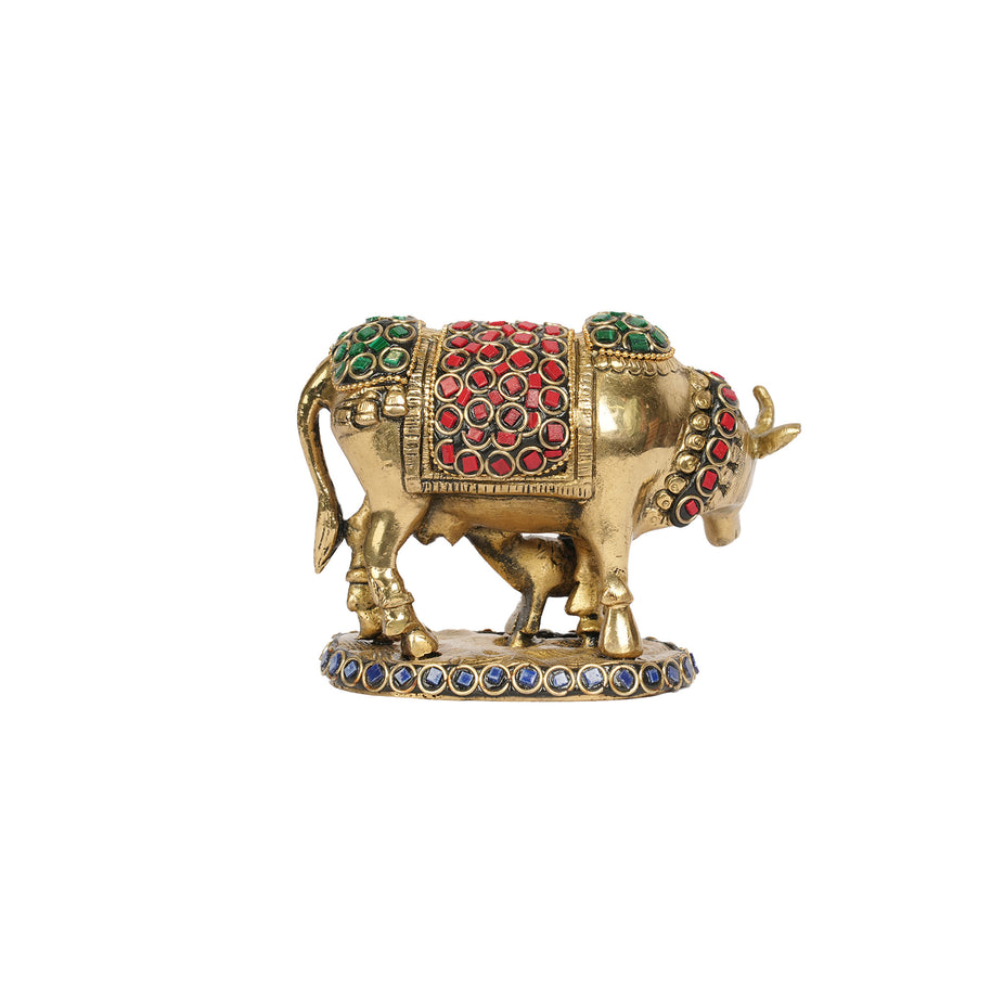 Brass with Stone Work Cow with Calf