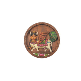 Wooden  wall hanging Kamdhenu round plate