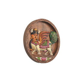Wooden  wall hanging Kamdhenu round plate