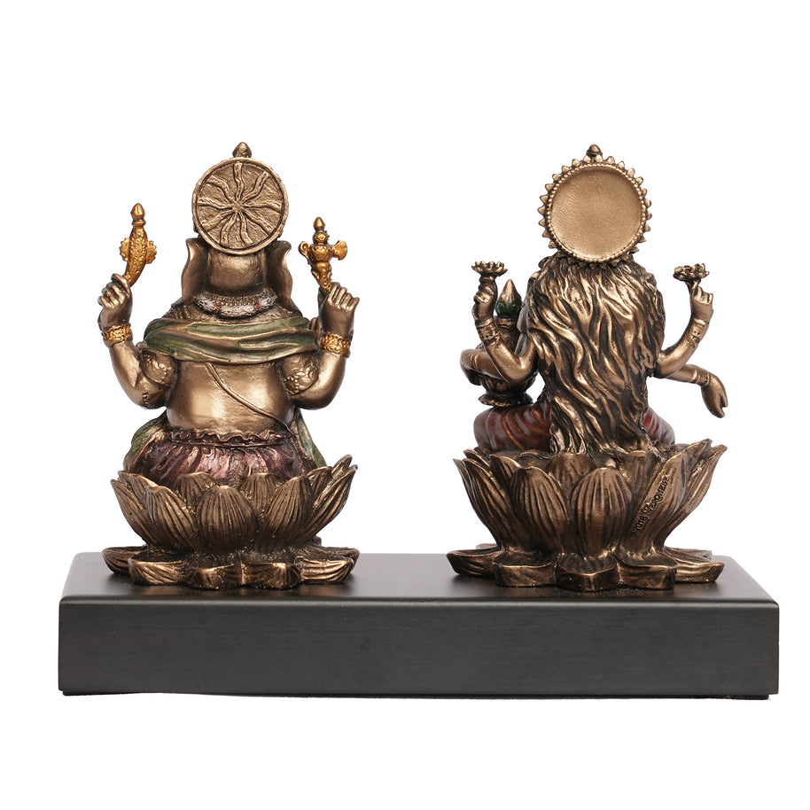Handcrafted Poly Resin Lakshmi Ganesha Idol Set on Wooden Base