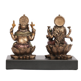Handcrafted Poly Resin Lakshmi Ganesha Idol Set on Wooden Base