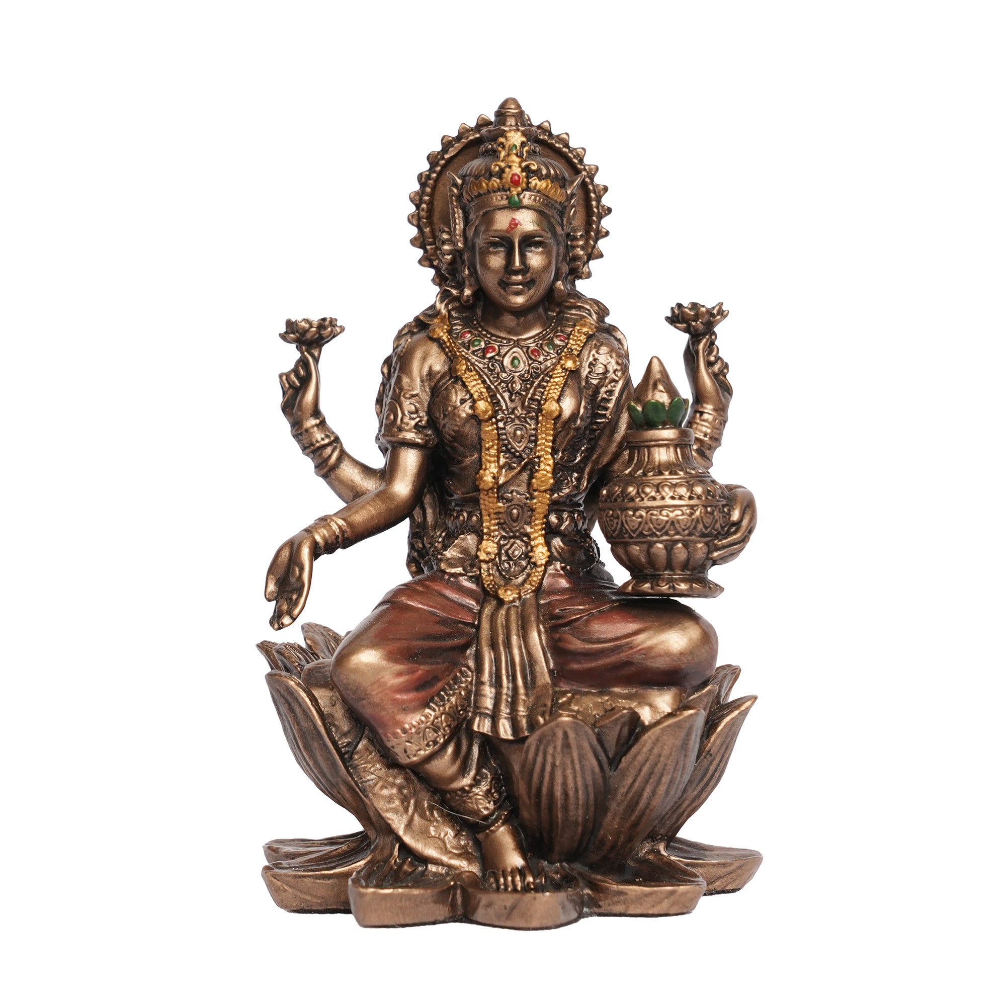 Poly Resin Goddess Lakshmi Idol Sitting on Lotus