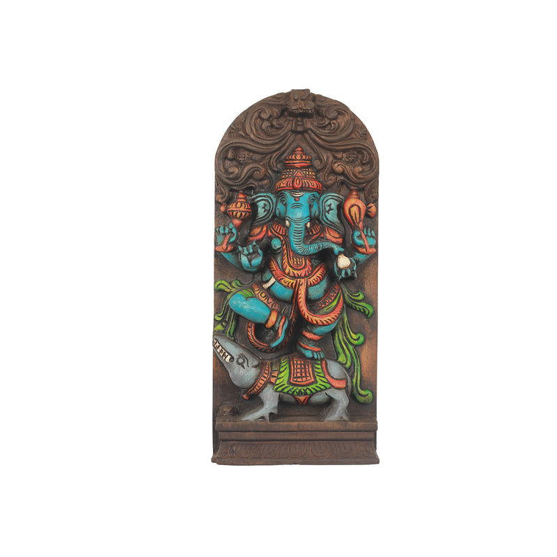 Wooden Ganesh Panel  with Rat