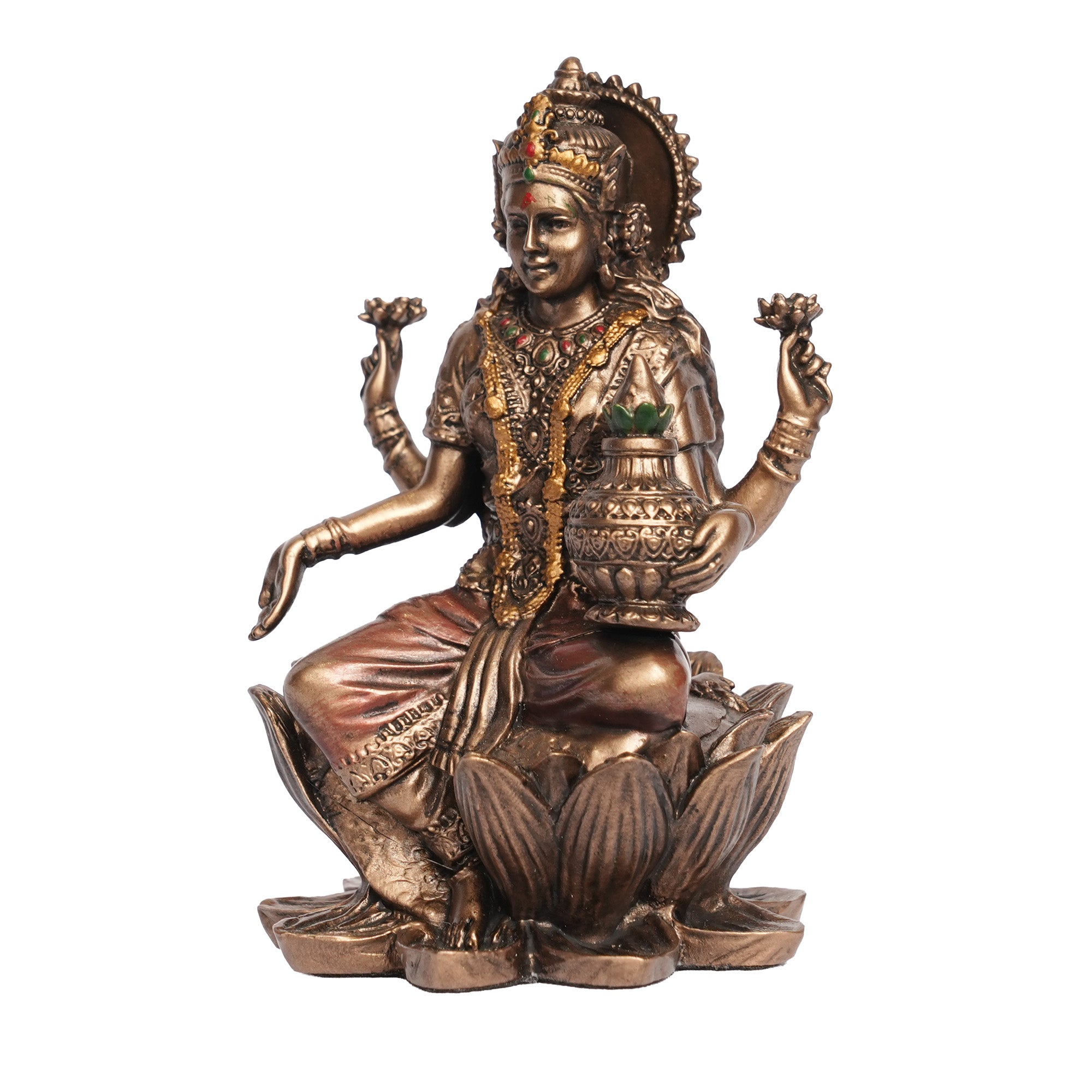 Poly Resin Goddess Lakshmi Idol Sitting on Lotus