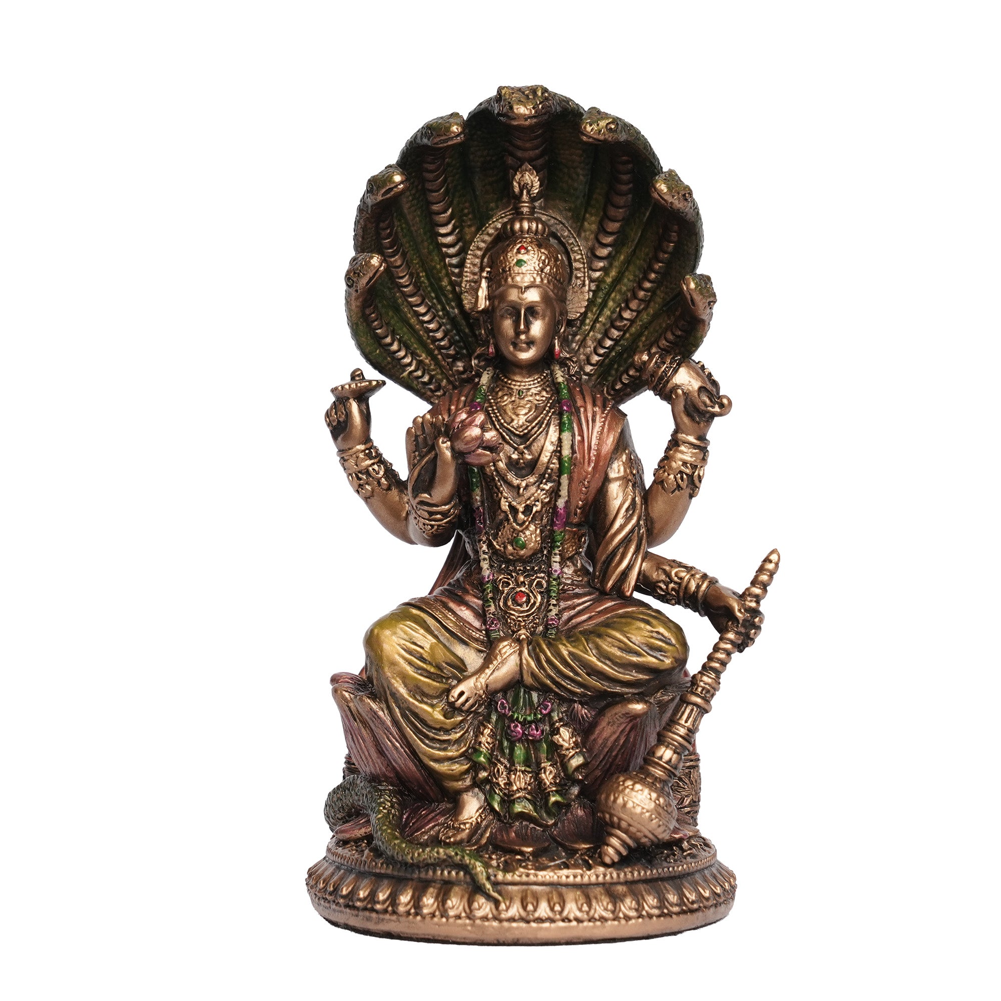 Handcrafted Poly Resin Lord Vishnu with Sheshnag Statue – Antique Finish Hindu God Idol for Home Décor & Pooja