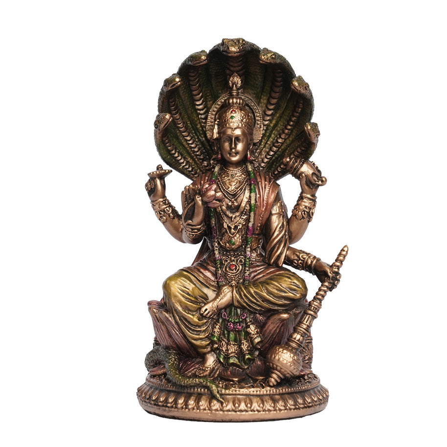 Handcrafted Poly Resin Lord Vishnu with Sheshnag Statue – Antique Finish Hindu God Idol for Home Décor & Pooja
