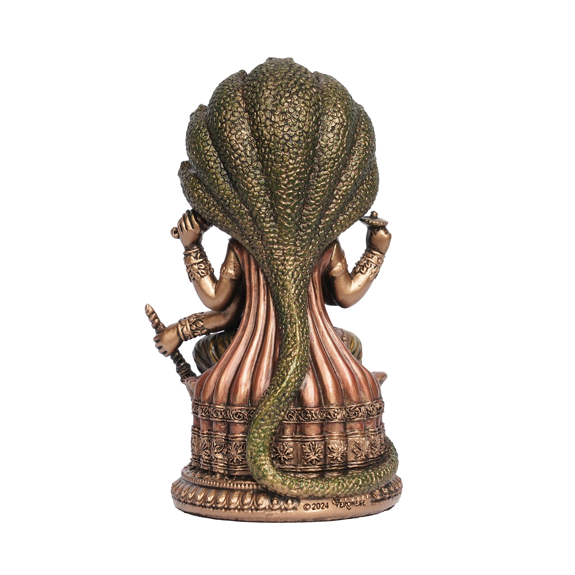 Handcrafted Poly Resin Lord Vishnu with Sheshnag Statue – Antique Finish Hindu God Idol for Home Décor & Pooja