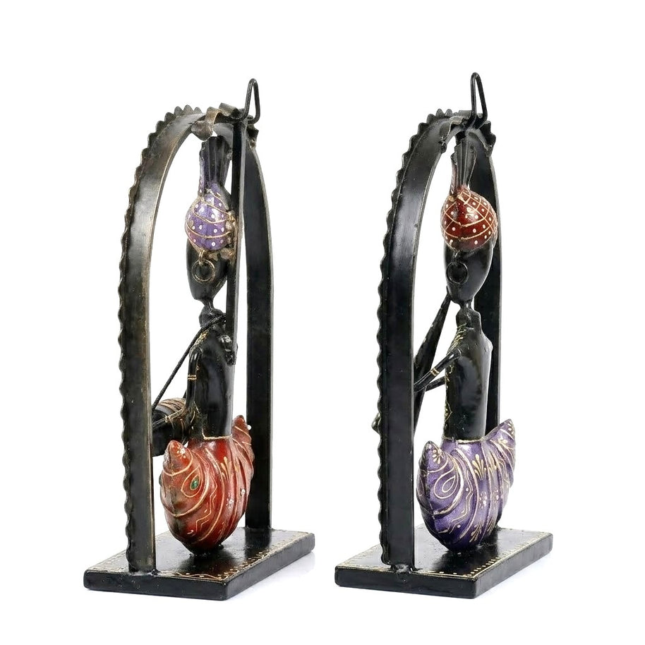 Pair AO Iron Printed Babla Musician Showpiece Drum Showpiece And Flute Showpiece