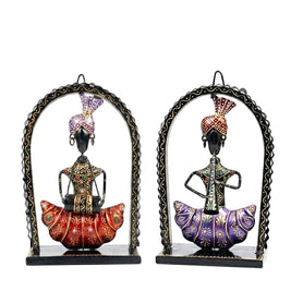 Pair AO Iron Printed Babla Musician Showpiece Drum Showpiece And Flute Showpiece
