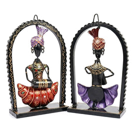 Pair AO Iron Printed Babla Musician Showpiece Drum Showpiece And Flute Showpiece