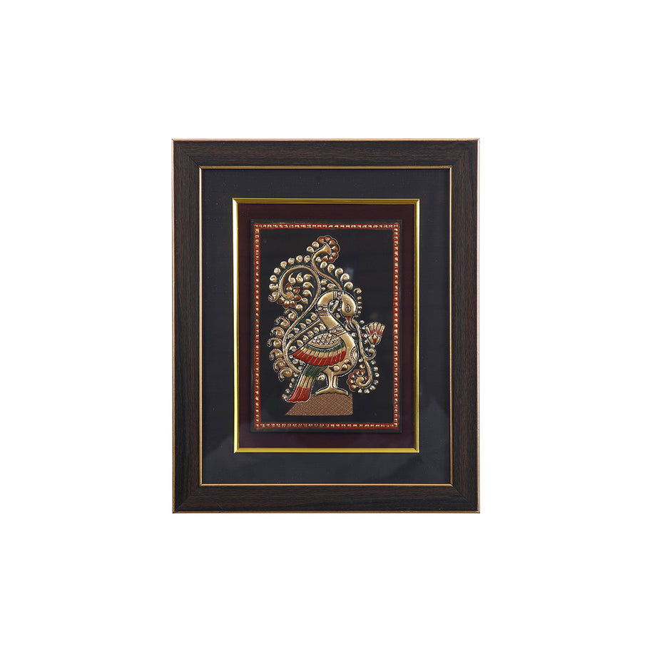 Traditional Peacock Tanjore Style Framed Wall Art