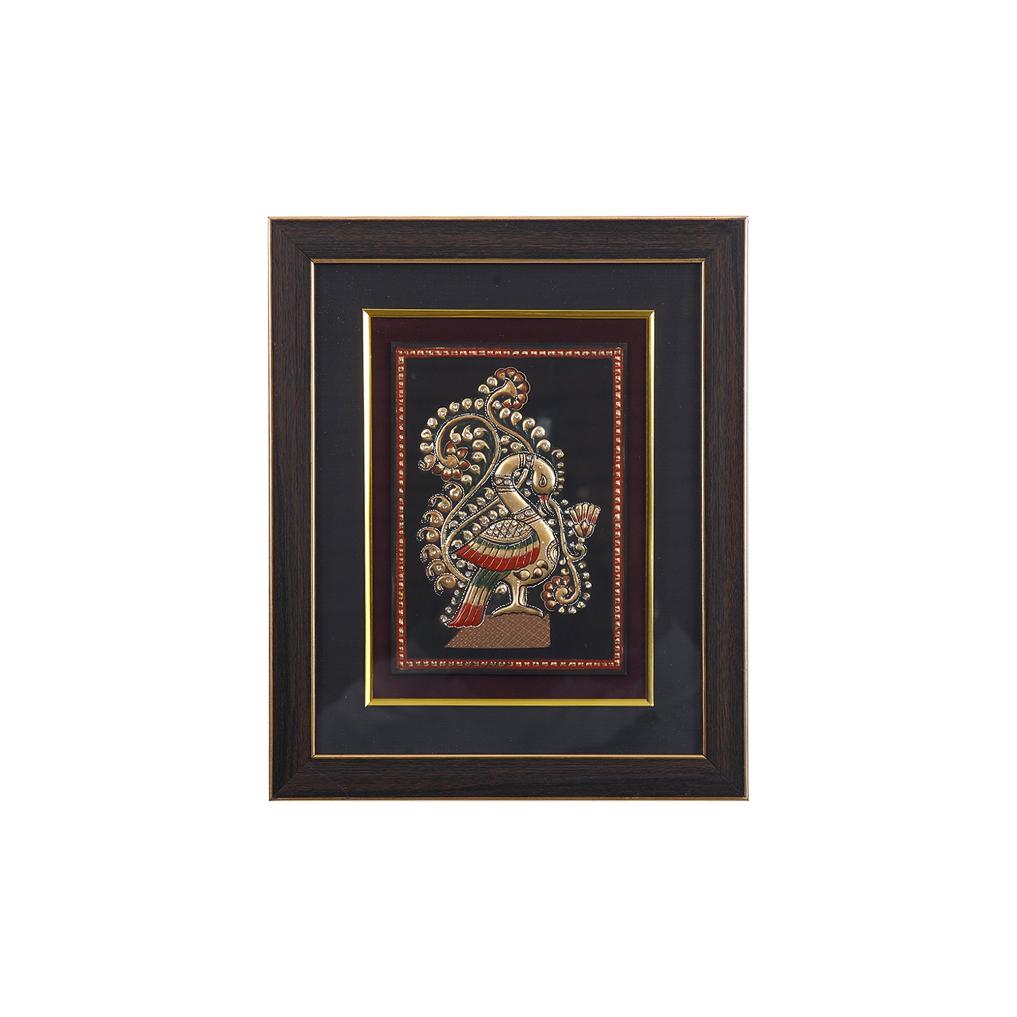 Traditional Peacock Tanjore Style Framed Wall Art