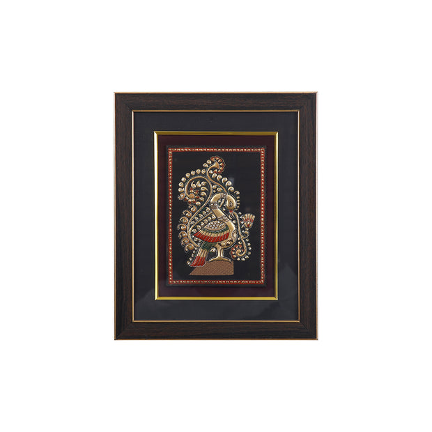 Traditional Peacock Tanjore Style Framed Wall Art