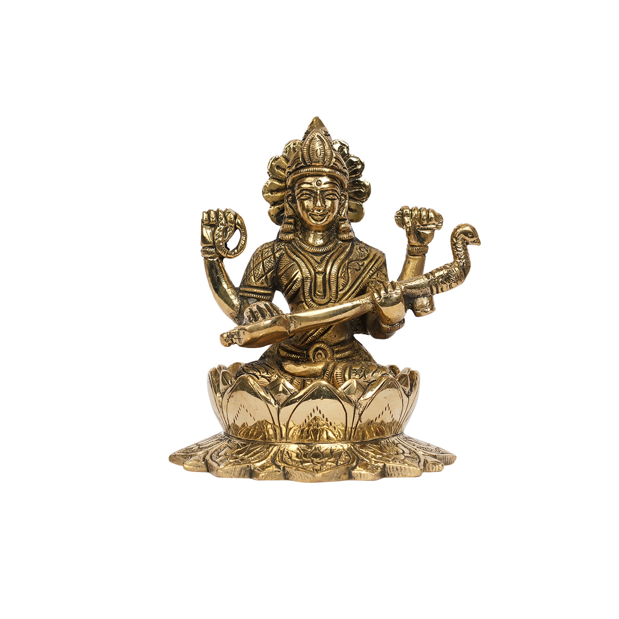 Handcrafted Solid Brass Goddess Saraswathi Statue for Home Temple & Decor