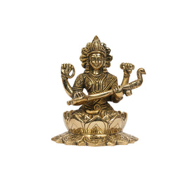 Handcrafted Solid Brass Goddess Saraswathi Statue for Home Temple & Decor